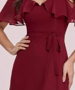 Ever-Pretty US Dainty Chiffon Bridesmaid Dresses With Ruffles Sleeves With Side Slit