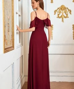 Ever-Pretty US Dainty Chiffon Bridesmaid Dresses With Ruffles Sleeves With Side Slit