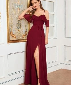 Ever-Pretty US Dainty Chiffon Bridesmaid Dresses With Ruffles Sleeves With Side Slit