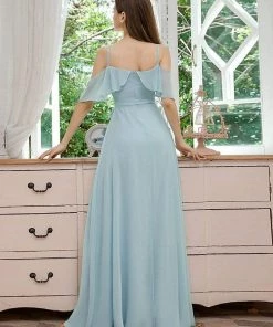 Ever-Pretty US Dainty Chiffon Bridesmaid Dresses With Ruffles Sleeves With Side Slit
