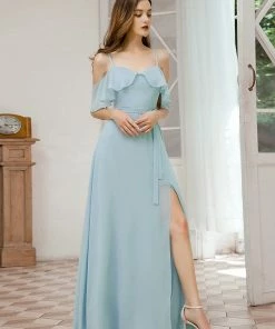 Ever-Pretty US Dainty Chiffon Bridesmaid Dresses With Ruffles Sleeves With Side Slit