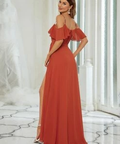 Ever-Pretty US Dainty Chiffon Bridesmaid Dresses With Ruffles Sleeves With Side Slit
