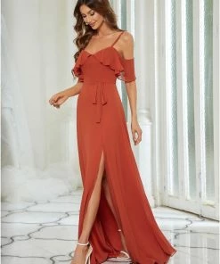 Ever-Pretty US Dainty Chiffon Bridesmaid Dresses With Ruffles Sleeves With Side Slit
