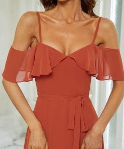 Ever-Pretty US Dainty Chiffon Bridesmaid Dresses With Ruffles Sleeves With Side Slit