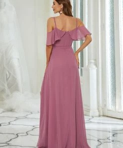 Ever-Pretty US Dainty Chiffon Bridesmaid Dresses With Ruffles Sleeves With Side Slit