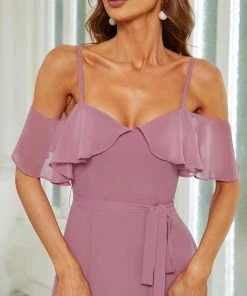 Ever-Pretty US Dainty Chiffon Bridesmaid Dresses With Ruffles Sleeves With Side Slit