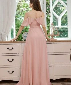 Ever-Pretty US Dainty Chiffon Bridesmaid Dresses With Ruffles Sleeves With Side Slit