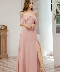 Ever-Pretty US Dainty Chiffon Bridesmaid Dresses With Ruffles Sleeves With Side Slit