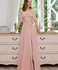 Ever-Pretty US Dainty Chiffon Bridesmaid Dresses With Ruffles Sleeves With Side Slit