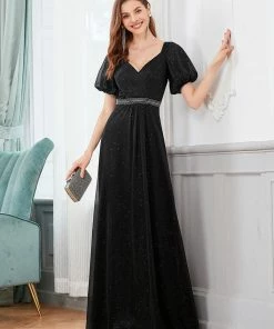 Ever-Pretty US SHOP BY OCCASION Flattering Double V-neck Evening Dresses With Puff Sleeves