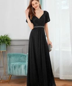 Ever-Pretty US SHOP BY OCCASION Flattering Double V-neck Evening Dresses With Puff Sleeves