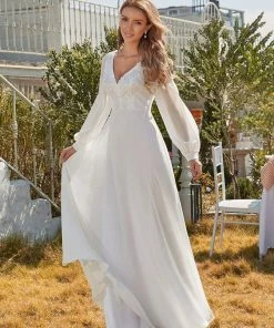 Ever-Pretty US Long Sleeve Appliqued Chiffon Elopement Wedding Dress 11 Ever-Pretty US Long Sleeve Appliqued Chiffon Elopement Wedding Dress