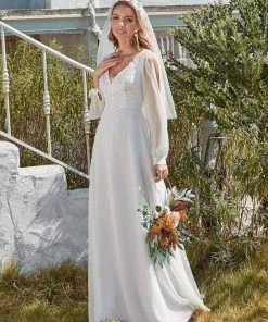 Ever-Pretty US Long Sleeve Appliqued Chiffon Elopement Wedding Dress 12 Ever-Pretty US Long Sleeve Appliqued Chiffon Elopement Wedding Dress