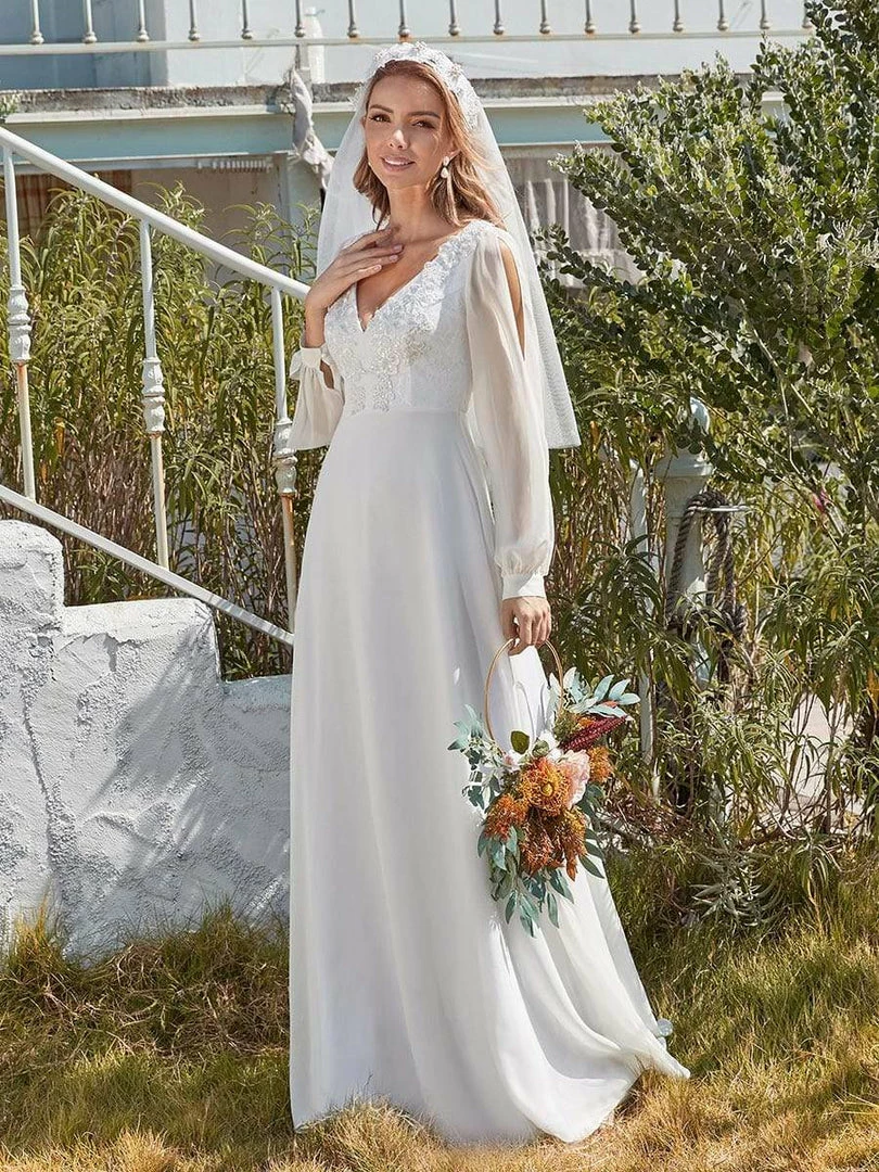 Ever-Pretty US Long Sleeve Appliqued Chiffon Elopement Wedding Dress 6 Ever-Pretty US Long Sleeve Appliqued Chiffon Elopement Wedding Dress