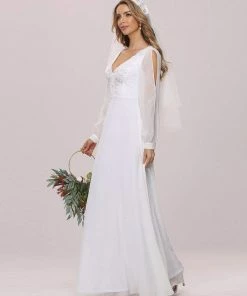 Ever-Pretty US Long Sleeve Appliqued Chiffon Elopement Wedding Dress 13 Ever-Pretty US Long Sleeve Appliqued Chiffon Elopement Wedding Dress