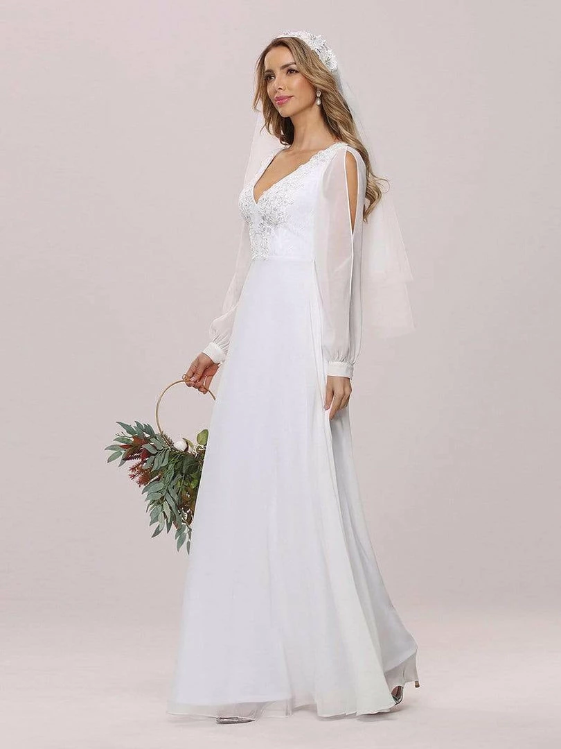 Ever-Pretty US Long Sleeve Appliqued Chiffon Elopement Wedding Dress 7 Ever-Pretty US Long Sleeve Appliqued Chiffon Elopement Wedding Dress