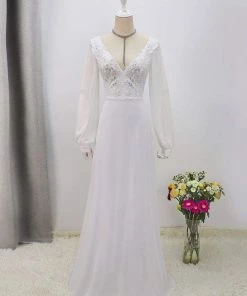 Ever-Pretty US Long Sleeve Appliqued Chiffon Elopement Wedding Dress 9 Ever-Pretty US Long Sleeve Appliqued Chiffon Elopement Wedding Dress