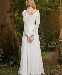 Ever-Pretty US Women's Sexy V Neck Maxi Chiffon Wedding Dress With Lace Shoulder