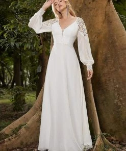 Ever-Pretty US Women's Sexy V Neck Maxi Chiffon Wedding Dress With Lace Shoulder