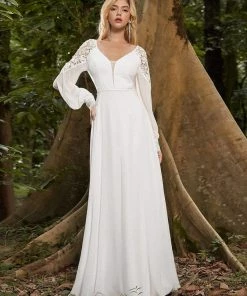 Ever-Pretty US Women's Sexy V Neck Maxi Chiffon Wedding Dress With Lace Shoulder