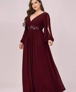 Ever-Pretty US Elegant Plus Size Long Sleeve Maxi Chiffon Formal Evening Gowns