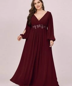 Ever-Pretty US Elegant Plus Size Long Sleeve Maxi Chiffon Formal Evening Gowns