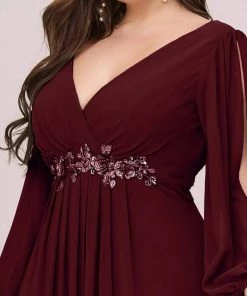 Ever-Pretty US Stylish Chiffon Plus Size Formal Evening Dresses With Long Lantern Sleeves