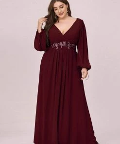 Ever-Pretty US Stylish Chiffon Plus Size Formal Evening Dresses With Long Lantern Sleeves