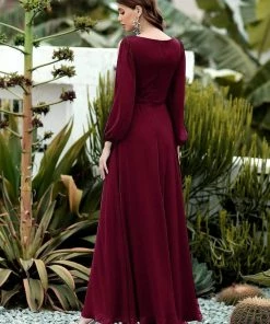 Ever-Pretty US SHOP BY OCCASION Elegant Chiffon V-Neckline Long Sleeve Formal Evening Dress