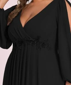 Ever-Pretty US Long Sleeve Dresses Custom Size Chiffon V-Neckline Long Sleeve Formal Evening Dress