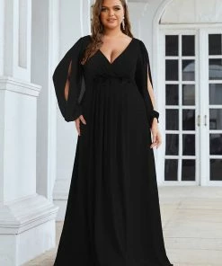 Ever-Pretty US Stylish Chiffon Plus Size Formal Evening Dresses With Long Lantern Sleeves