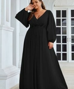 Ever-Pretty US Elegant Plus Size Long Sleeve Maxi Chiffon Formal Evening Gowns