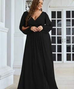 Ever-Pretty US Stylish Chiffon Plus Size Formal Evening Dresses With Long Lantern Sleeves