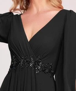 Ever-Pretty US SHOP BY OCCASION Elegant Chiffon V-Neckline Long Sleeve Formal Evening Dress