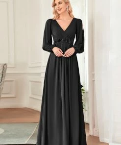 Ever-Pretty US Long Sleeve Dresses Custom Size Chiffon V-Neckline Long Sleeve Formal Evening Dress