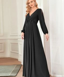 Ever-Pretty US Long Sleeve Dresses Custom Size Chiffon V-Neckline Long Sleeve Formal Evening Dress