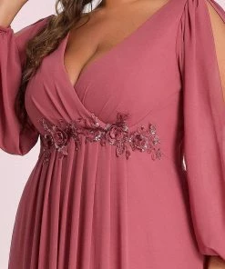 Ever-Pretty US Elegant Plus Size Long Sleeve Maxi Chiffon Formal Evening Gowns