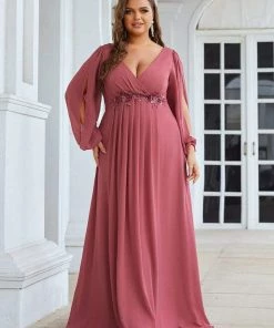 Ever-Pretty US Elegant Plus Size Long Sleeve Maxi Chiffon Formal Evening Gowns