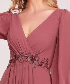 Ever-Pretty US SHOP BY OCCASION Elegant Chiffon V-Neckline Long Sleeve Formal Evening Dress