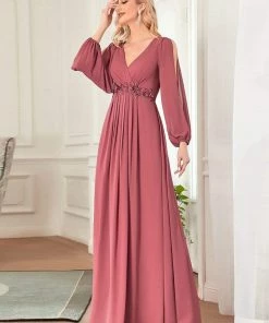 Ever-Pretty US Long Sleeve Dresses Custom Size Chiffon V-Neckline Long Sleeve Formal Evening Dress