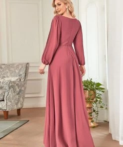 Ever-Pretty US Long Sleeve Dresses Custom Size Chiffon V-Neckline Long Sleeve Formal Evening Dress