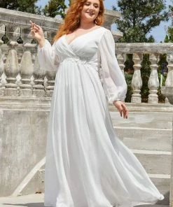Ever-Pretty US Stylish Chiffon Plus Size Formal Evening Dresses With Long Lantern Sleeves