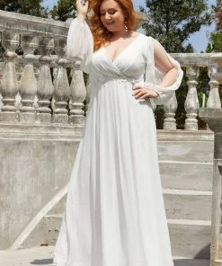 Ever-Pretty US Elegant Plus Size Long Sleeve Maxi Chiffon Formal Evening Gowns