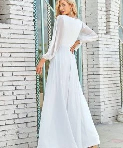 Ever-Pretty US Long Sleeve Dresses Custom Size Chiffon V-Neckline Long Sleeve Formal Evening Dress