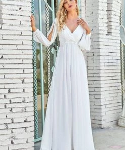 Ever-Pretty US SHOP BY OCCASION Elegant Chiffon V-Neckline Long Sleeve Formal Evening Dress