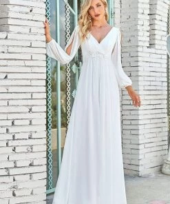 Ever-Pretty US Long Sleeve Dresses Custom Size Chiffon V-Neckline Long Sleeve Formal Evening Dress
