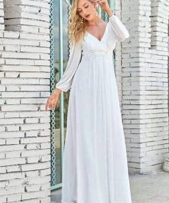 Ever-Pretty US Long Sleeve Dresses Custom Size Chiffon V-Neckline Long Sleeve Formal Evening Dress