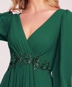 Ever-Pretty US Long Sleeve Dresses Custom Size Chiffon V-Neckline Long Sleeve Formal Evening Dress