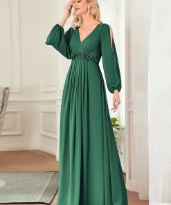 Ever-Pretty US Long Sleeve Dresses Custom Size Chiffon V-Neckline Long Sleeve Formal Evening Dress