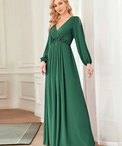 Ever-Pretty US SHOP BY OCCASION Elegant Chiffon V-Neckline Long Sleeve Formal Evening Dress